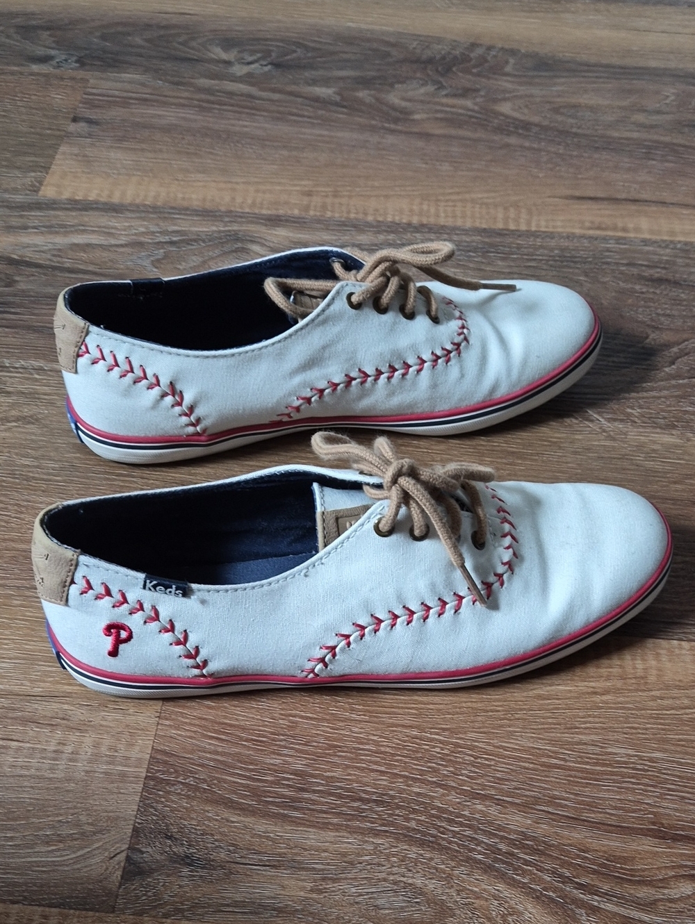Keds MLB Philadelphia Phillies Baseball Stitch Canvas Sneakers White Red Size 8